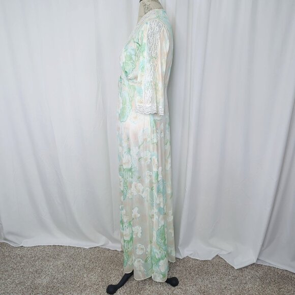 Vintage Chevette Robe Small Green Lace Long Floral - Picture 6 of 12